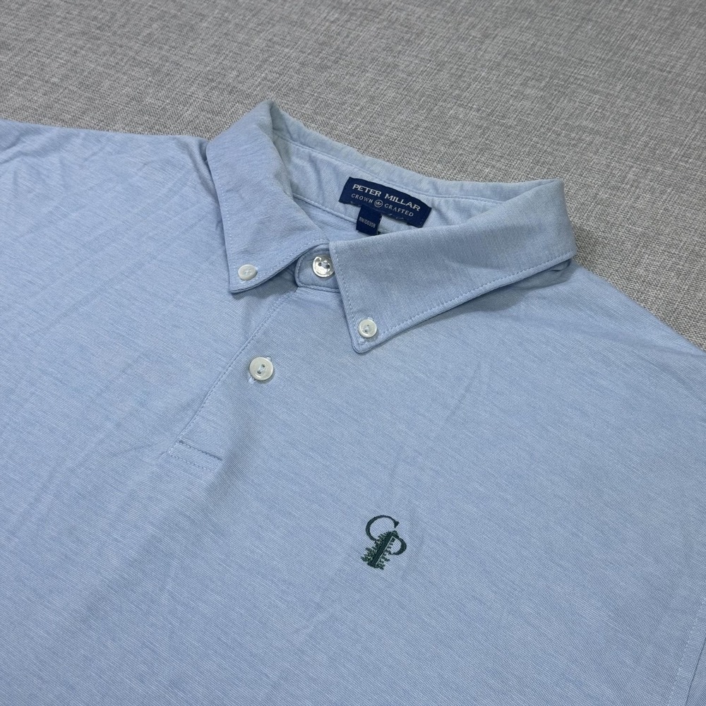 Peter Millar Crown Crafted Button-Down Calusa Pines Polo Shirt Mens XL Blue